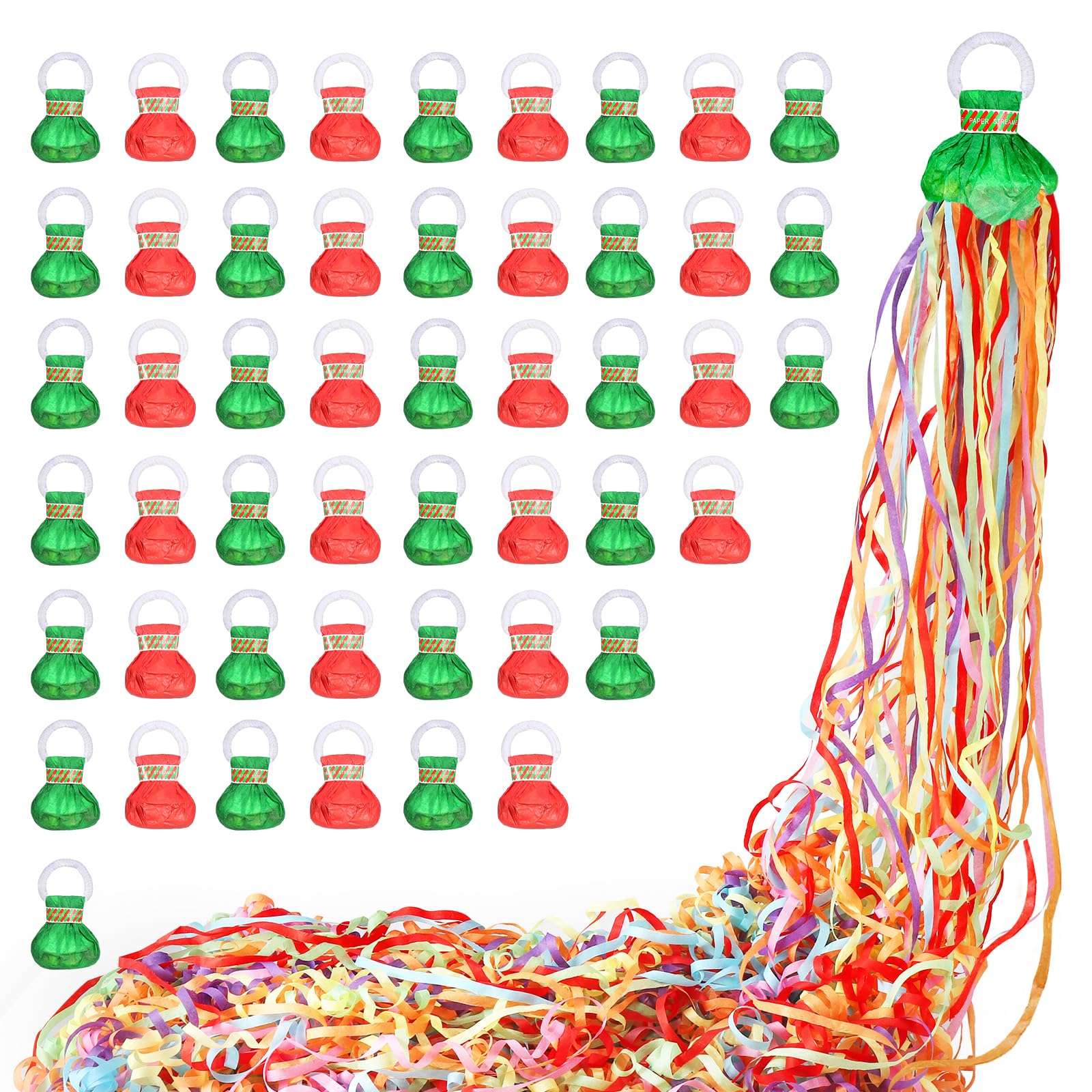 No Mess Streamers,50 Pack Romantic Colorful Christmas Confetti Poppers,Green Red Party Poppers For Birthday,Celebrations,holiday