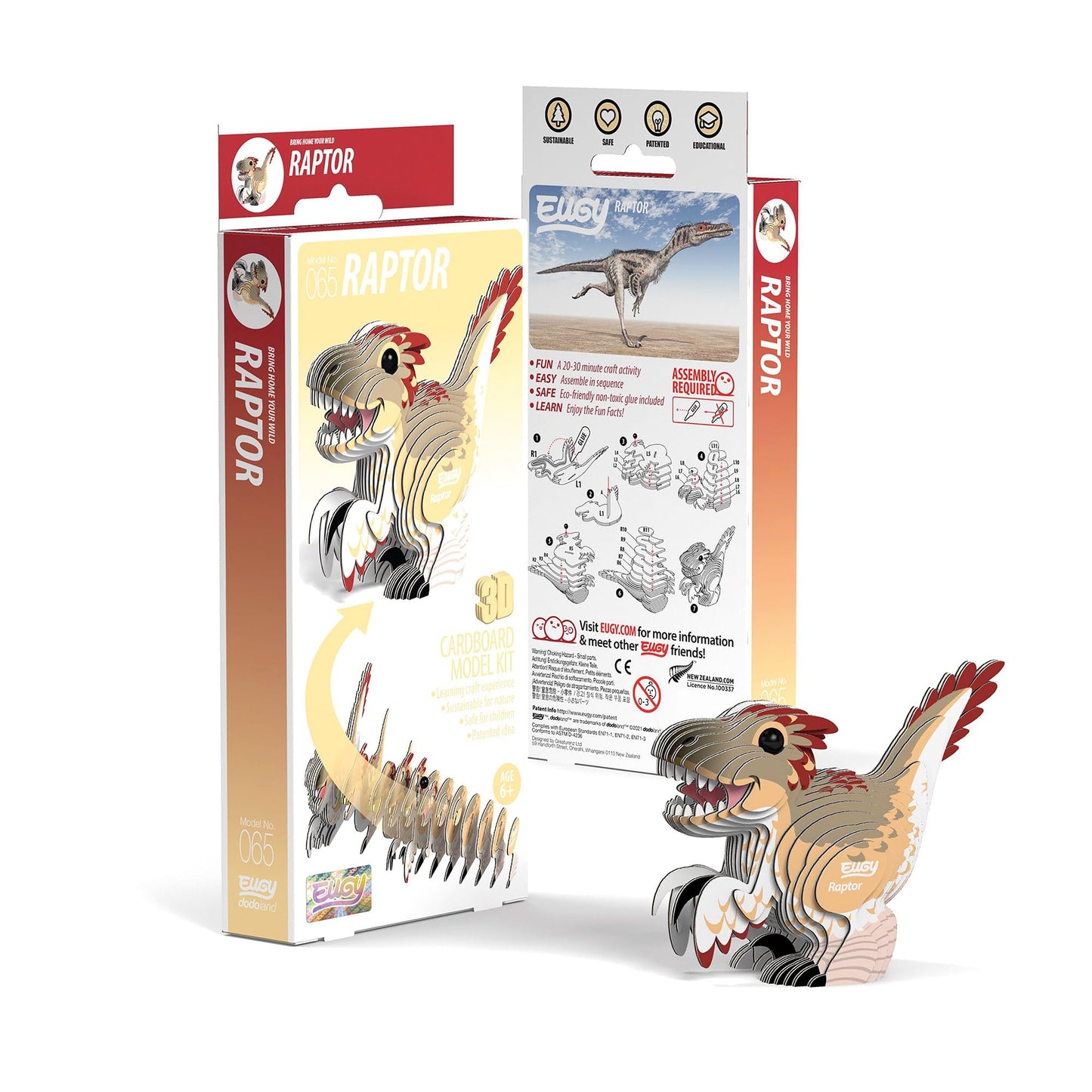 Eugy Raptor Dinosaur 3D Puzzle, 25 Piece Eco-Friendly Educational Toy Puzzles For Boys, Girls & Kids Ages 6+
