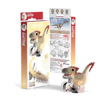 Eugy Raptor Dinosaur 3D Puzzle, 25 Piece Eco-Friendly Educational Toy Puzzles For Boys, Girls & Kids Ages 6+