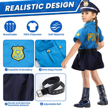 Skirfy 15Pcs Police Costume For Girls,Police Officer Costume For Kids Girls,Girls Police Costume For Kids 4-6,Police Uniform Wit