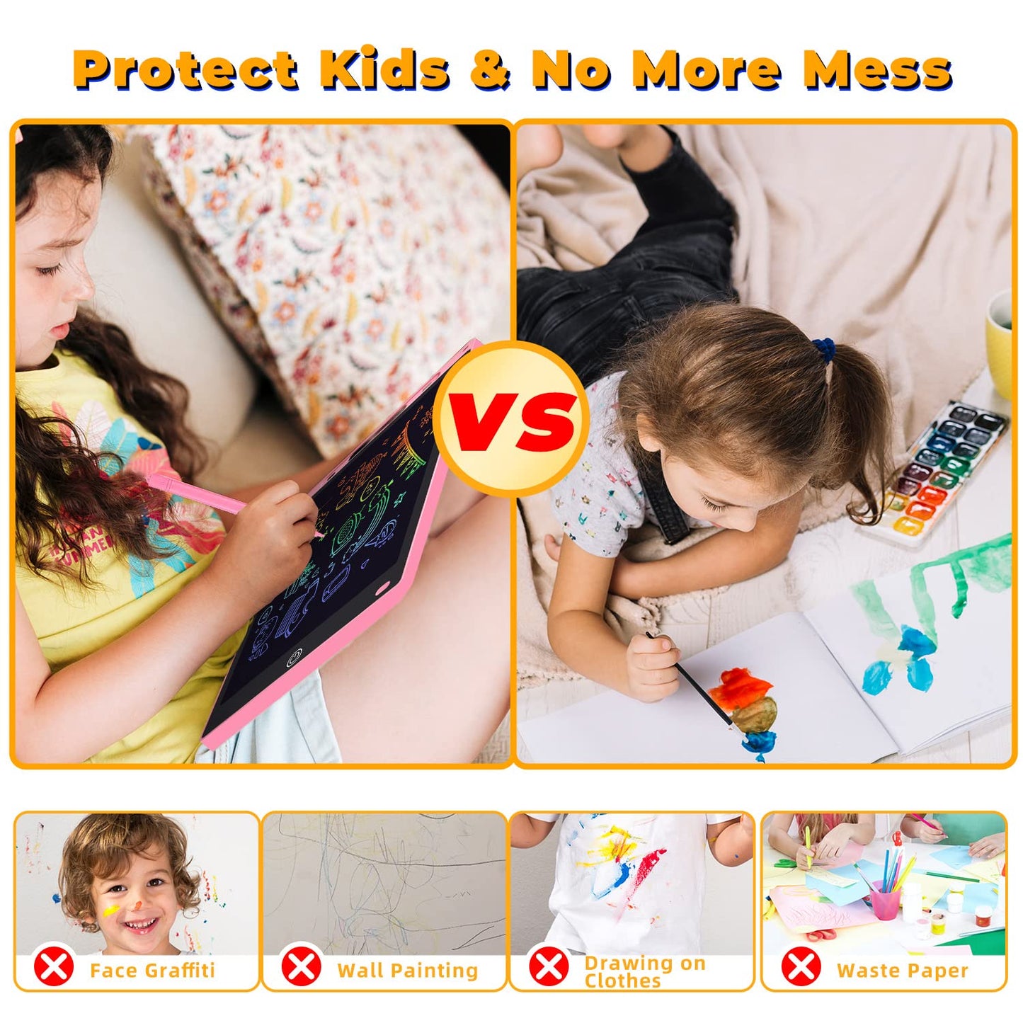 LCD Writing Tablet, 2 Packs Drawing Pads for Kids 3 4 5 6 Years Old 12 Inch Colorful Lines Doodle Scribble Boards Educational To