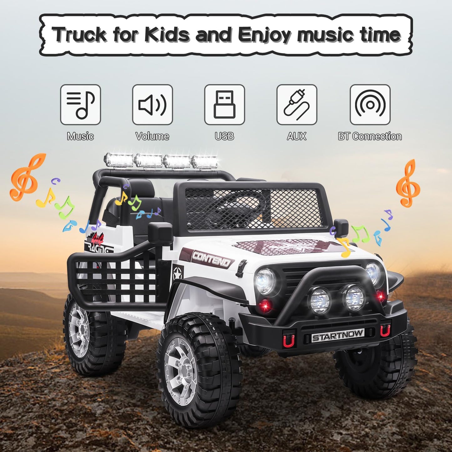 Sehomy 2 Seater Kids Ride On Car Truck With Remote, 12V Battery Powered Electric Car For Kids 3 - Spring Suspension, Led Lights,
