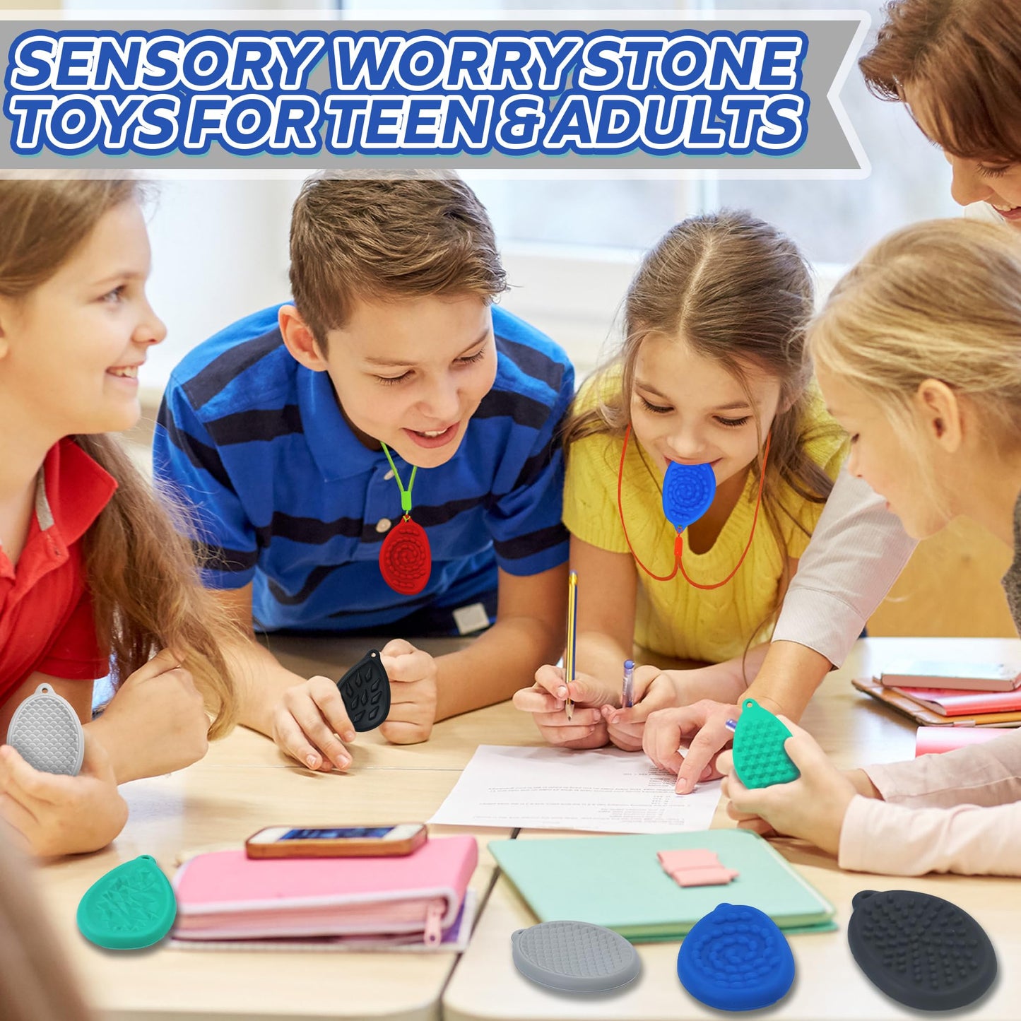 Fidget Toys Adults Christmas Stocking Stuffer Sensory Worry Stones 6Pc Textured Silicone Fidgets Stone For Kids Autism Adhd Calm