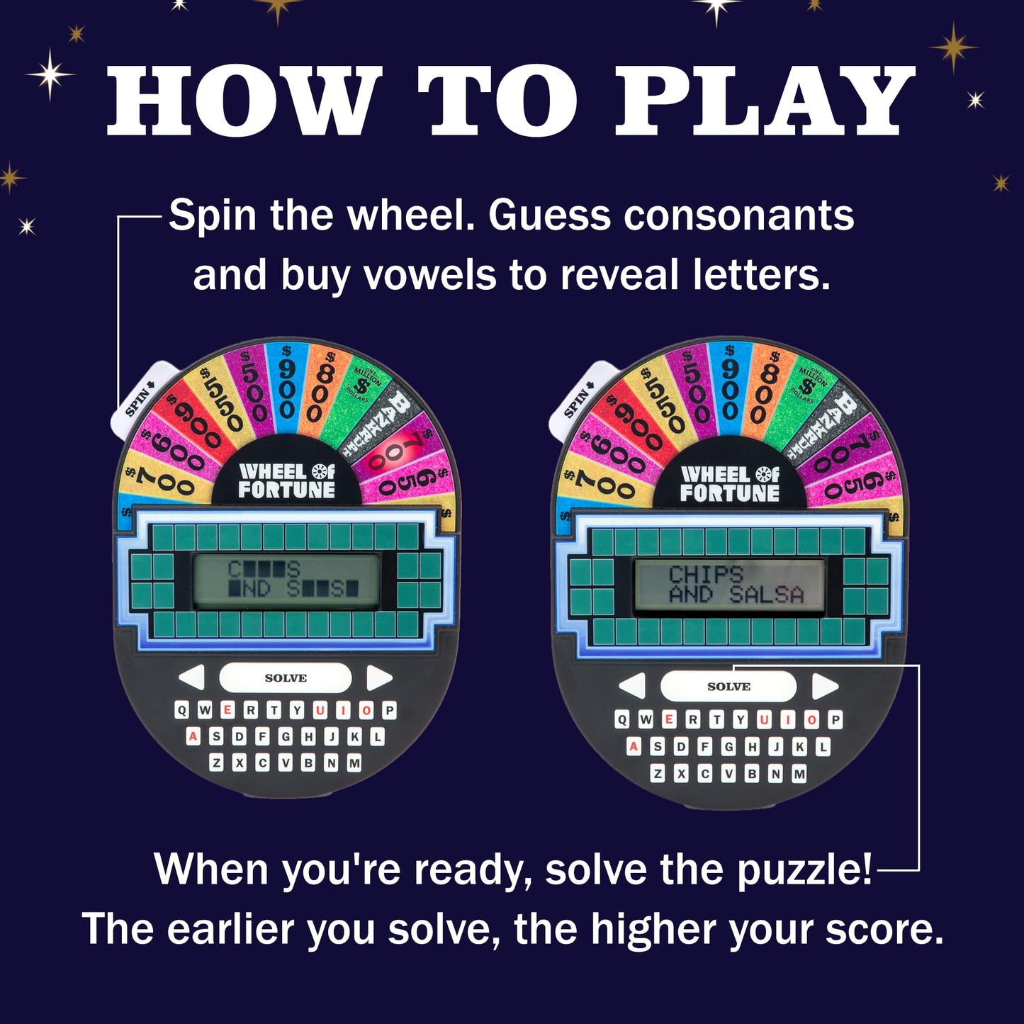 Educational Insights Wheel Of Fortune Game - Handheld Electronic Game, Puzzle Games For Kids And Adults, Wheel Of Fortune Gifts