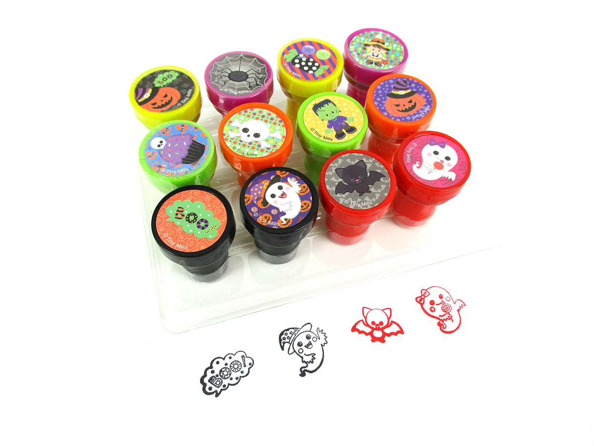 TINYMILLS 12 Pcs Halloween Stamp Kit for Kids  Halloween Self Inking Stamps Gift Party Favors