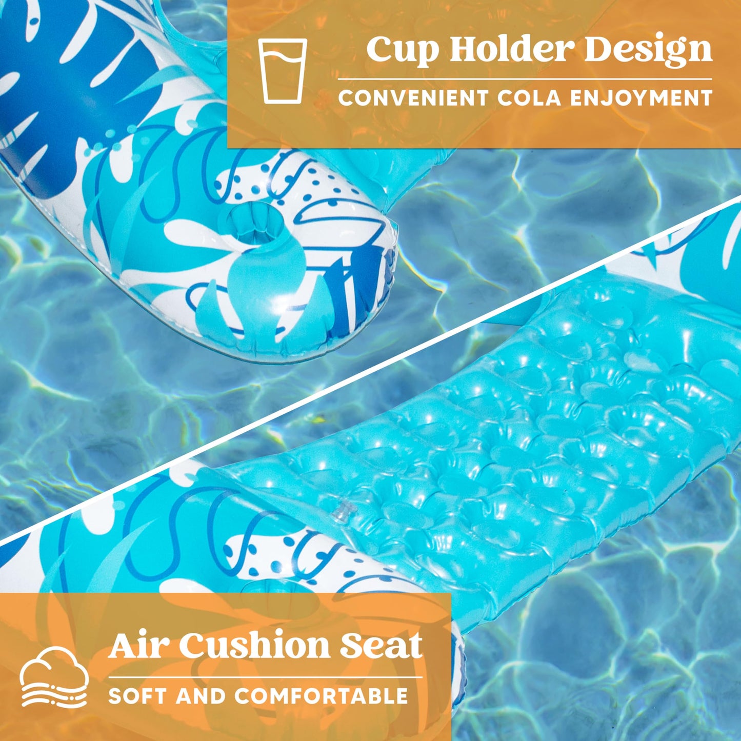 Sloosh Inflatable Pool Floats mature-themed  2 Pack Pool Chairs with Cup Holders  Blow up Floating Pool Floats Chair  Pool Floaties for mature-themeds Swimming Pool Party Summer Water Fun(Summer Leaves