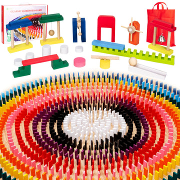 1000 PCS Dominoes Set for Kids with Extra 20 Blocks  Colorful Dominos Tiles for Building  Stacking  Racing  Tumbling  Wood Domino with Storage Bag and Box