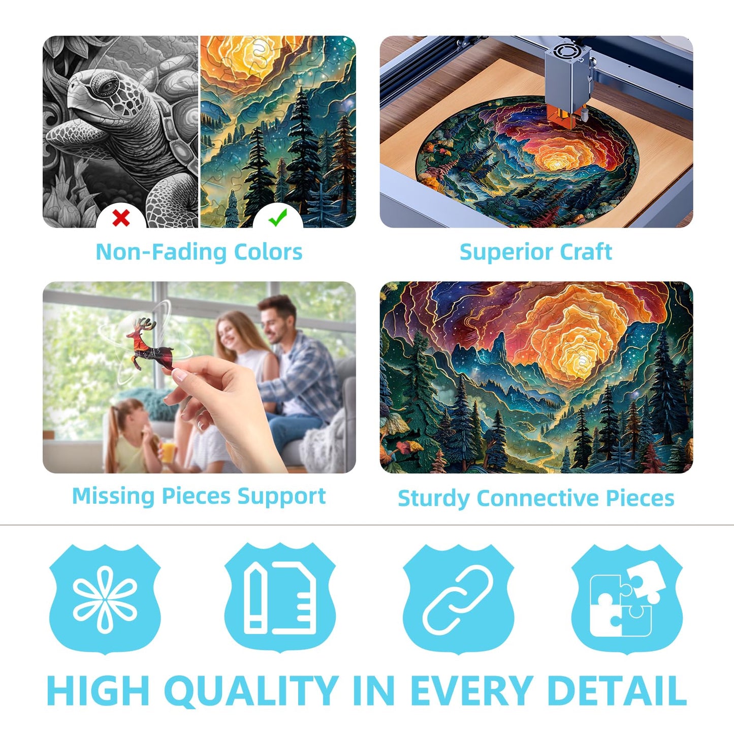 Wooden Puzzles for mature-themeds  3D Vision Effects Cave Sky Wooden Jigsaw Puzzles for mature-themeds  Unique Shape  Mountain Stream Cloud Star Landscape Wood Puzzles mature-themed  Home Decor (M-11.4 * 11.4in -200 pcs)