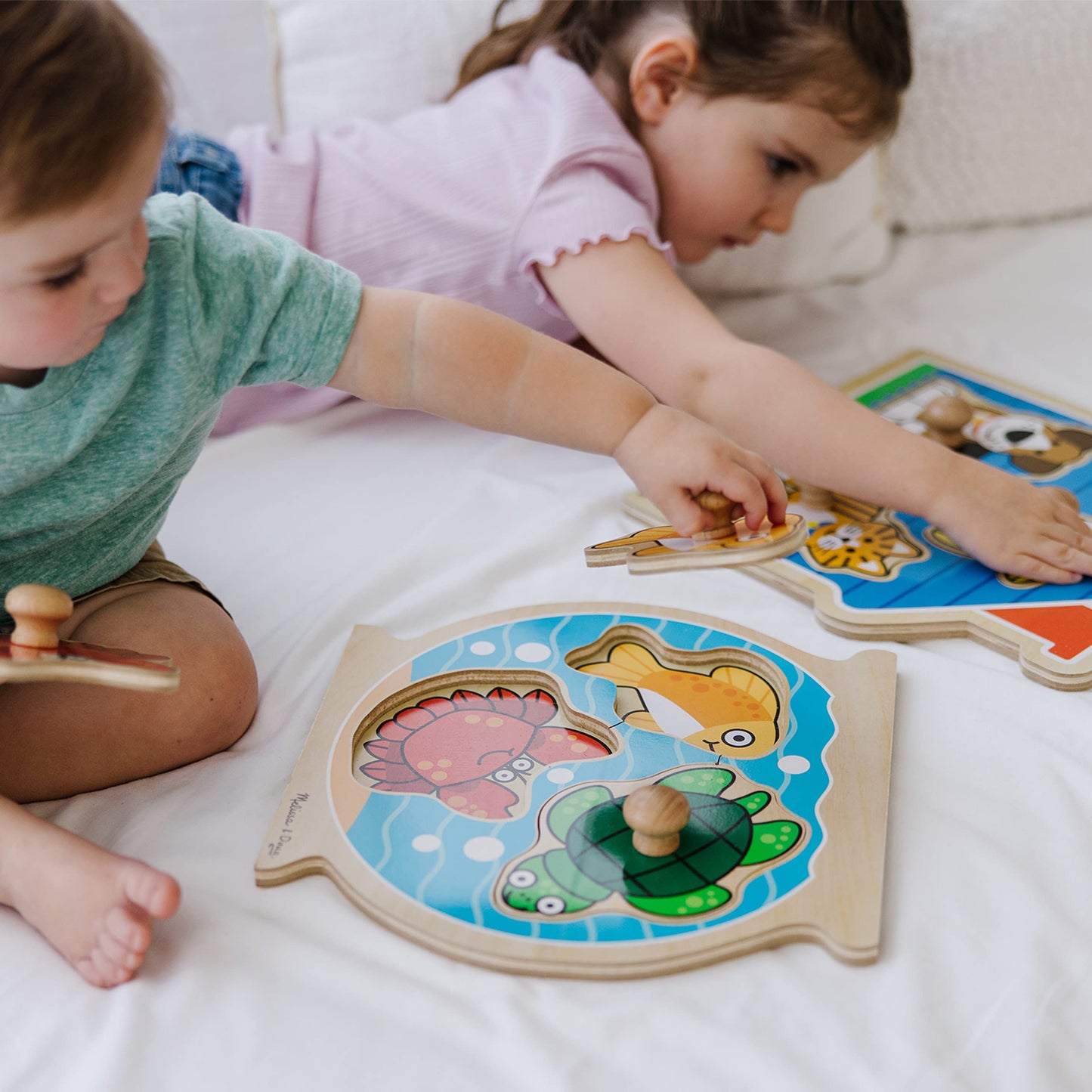 Melissa & Doug Jumbo Knob Wooden Puzzles Set - Fish & Pets - Multi-color - Model 93281