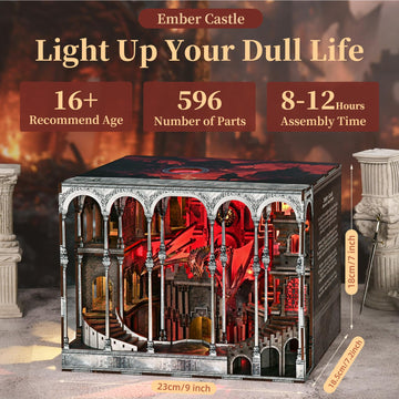 MiniCity Book Nook Kit  DIY Miniature House Dollhouse Kit for mature-themed and Teens  Booknook Bookshelf Decor Castle Model Build with LED Light  Gifts for Family and Friends (Ember Castle)