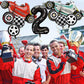 Number 2 Race Car Balloons, 43 Inch Race Car Party Decorations, Wheel Tire Balloons, Black And White Checkered Foil Balloons, Ca