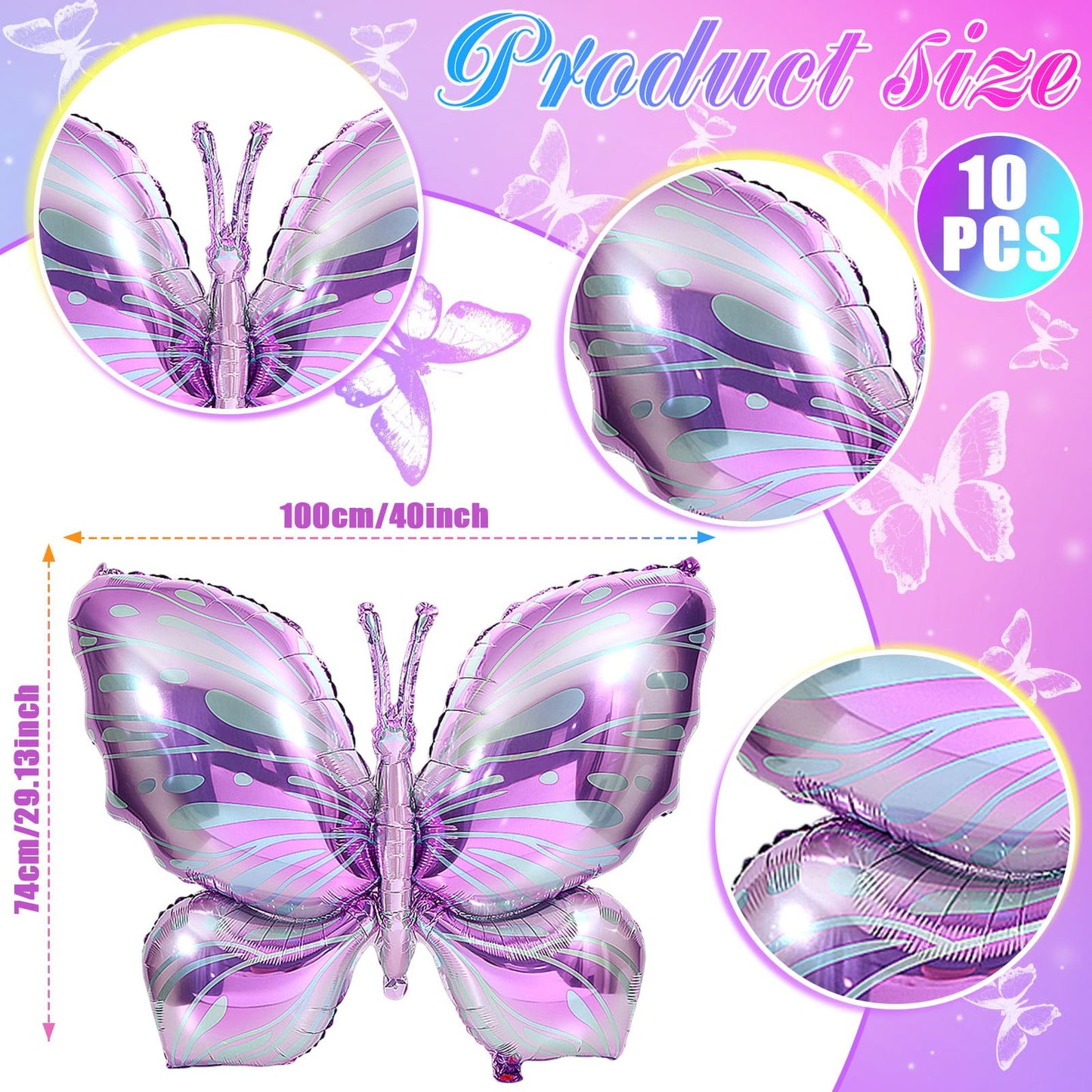 NOVWANG Butterfly Balloons, 10 Pcs 40 Inch Purple Pink Butterfly Foil Mylar Balloons Favors Butterfly Themed Party Wedding Birth