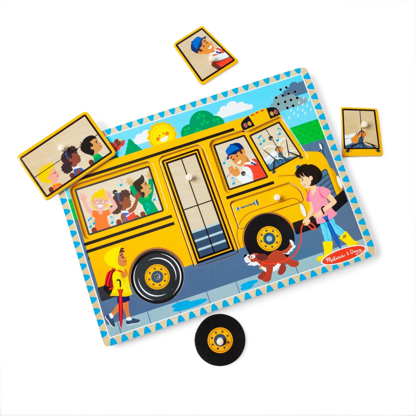Melissa & Doug The Wheels On The Bus Sound Puzzle - School Bus Puzzle, Wooden Puzzle For Kids And Toddlers Ages 2+