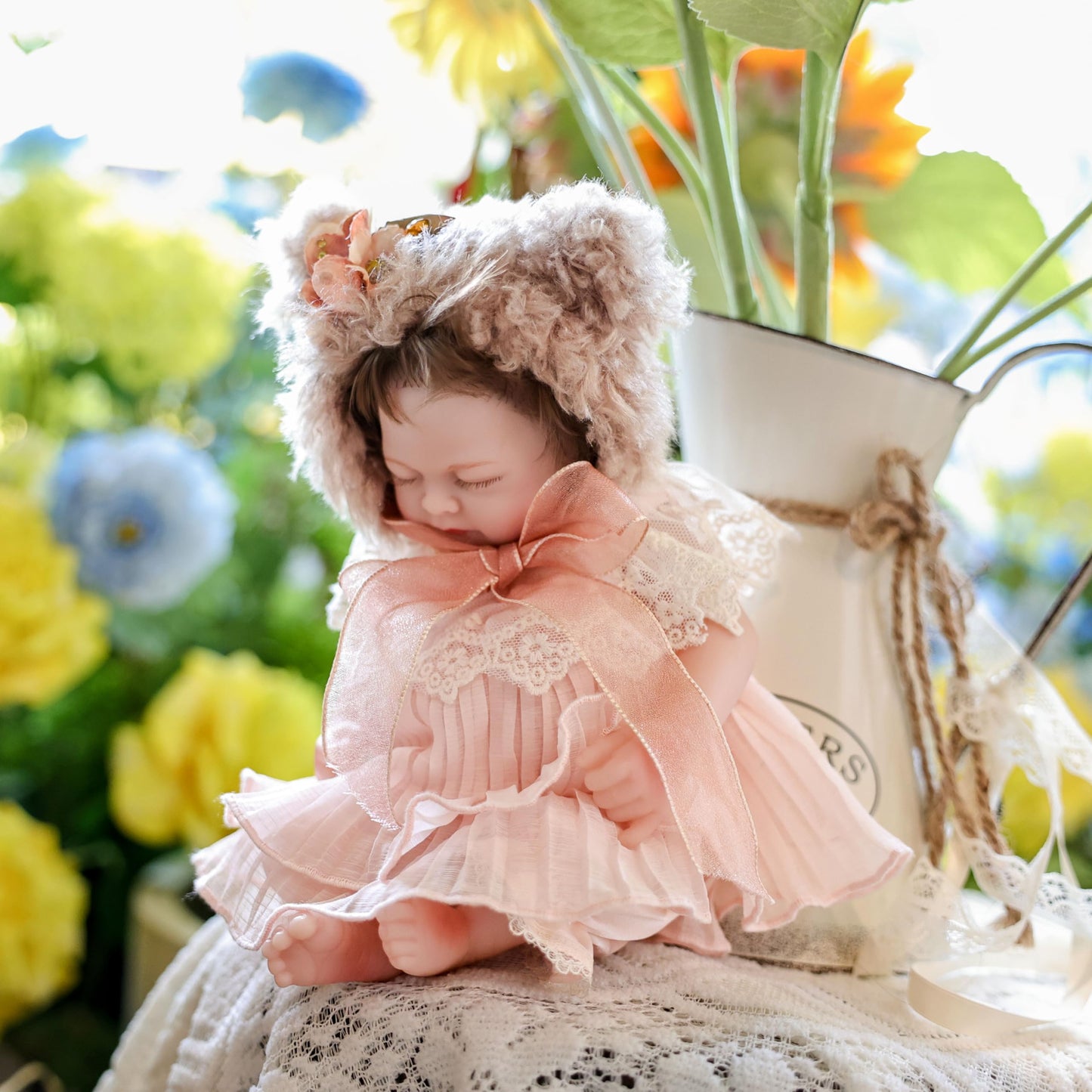 Reborn Baby Doll 12 Inch - Full Vinyl Body Lifelike Baby Girl With Brown Bear Hat & Gentle Features - Comfort Doll Gift For Kids