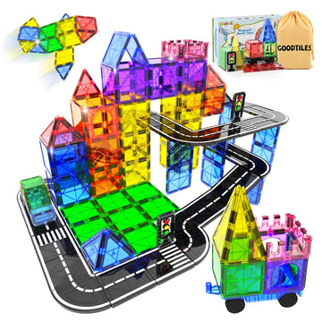 Goodtiles Magnetic Tiles Road Sets With Car Kits -Magnet Building Blocks Montessori Toys For Toddlers | Preschool Educational Se