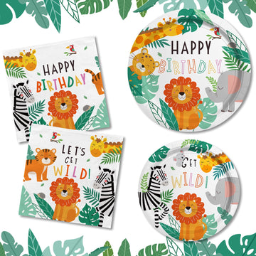 Gatherfun Safari Birthday Party Supplies Jungle Disposable Paper Plates Napkins For Safari Jungle Theme Birthday Decorations, Se