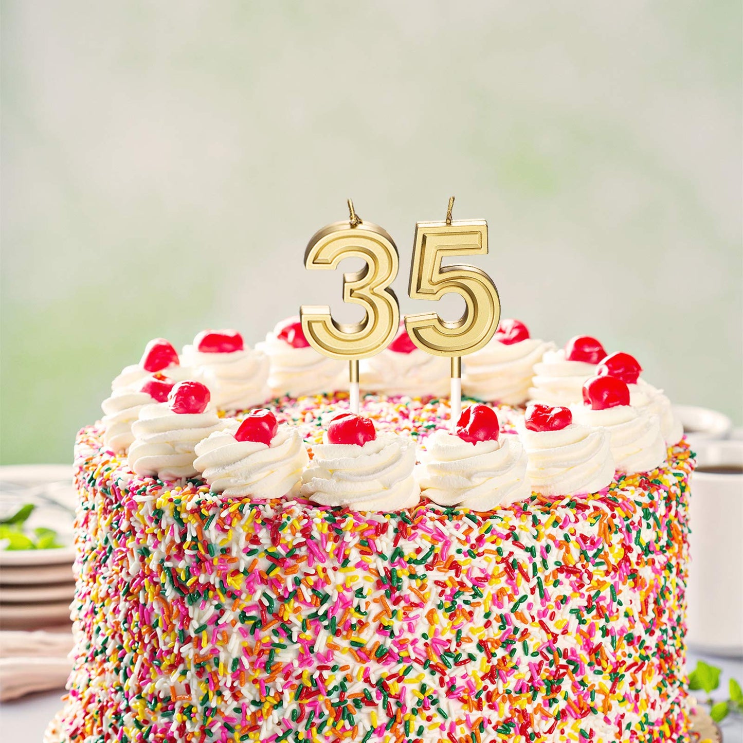 Nuanchu 35th Birthday Candles - Gold Cake Topper Decoration, 3.54" Length, Wax & Plastic, Ideal for Birthdays, Baby Showers, Anniversaries