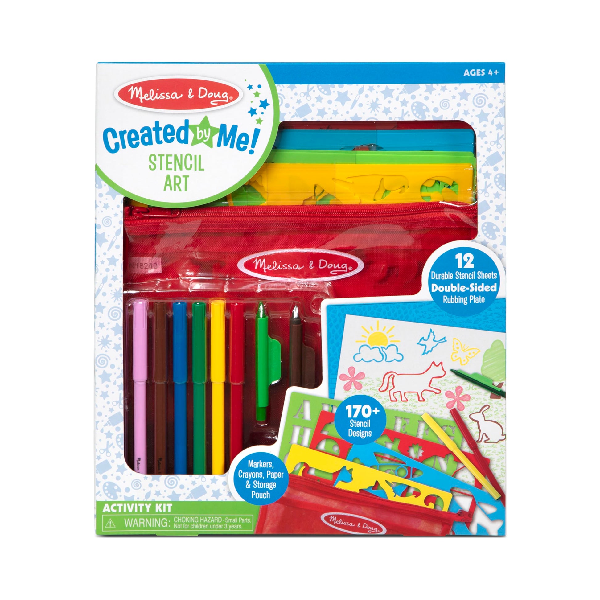Melissa & Doug Created by Me! Stencil Art Coloring Activity Kit in Storage Pouch - 170+ Designs, 6 Markers, 2 Crayons, Paper - F