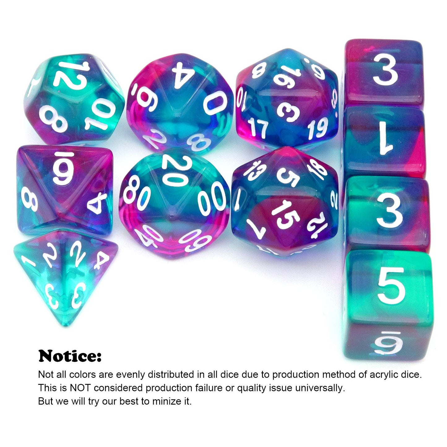 Haxtec 11 Piece DND Dice Set Extra D6 D20 Purple Blue Polyhedral D&D 5e Dice for Roleplaying Dice Games Compatible with Dungeons