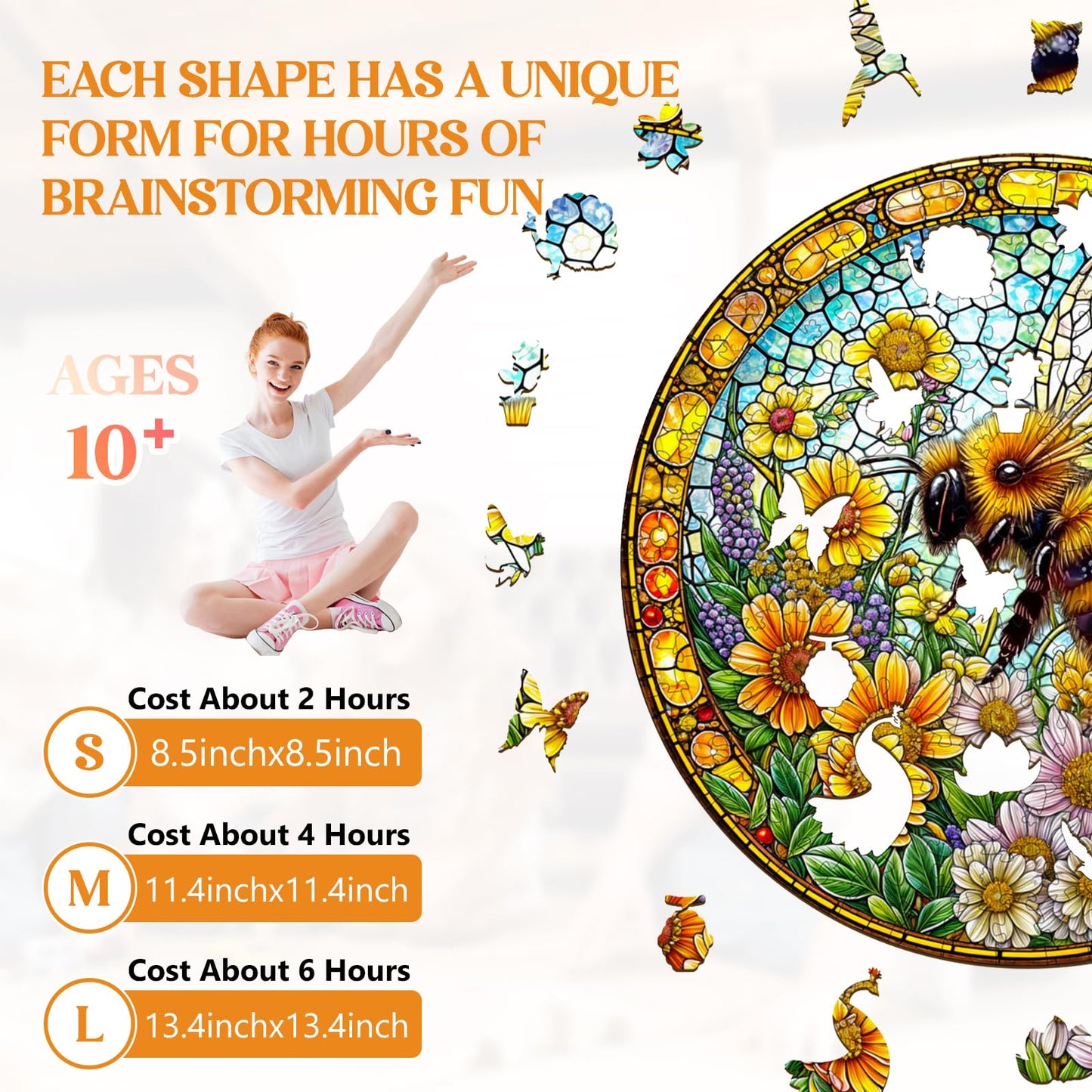 Wooden Puzzles for mature-themeds  Wooden Jigsaw Puzzles for mature-themeds Kids  Bee Spring Unique Shaped Wood Puzzles mature-themed  Creative Birthday Gifts for Friends Family Game  Home Decor (13.4 * 13.4in 300pcs)