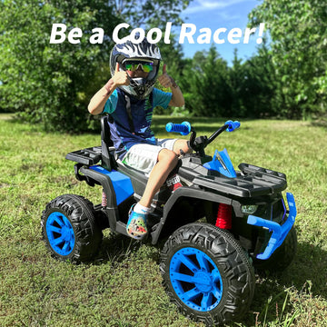 Hikiddo 12V Kids 4 Wheeler Atv, 2-Seater Electric Atv Four Wheeler For Big Kids With Bluetooth, 14.4'' Big Wheels - Blue