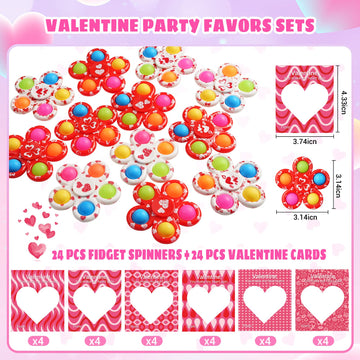 Scione 24 Pack Valentine'S Gifts Cards For Kids With Fidget Spinners, Valentine Classroom Pop Bubble Fidget Toys Party Favors, School Classmates Prizes Exchange Gifts Bulk Goodie Bag Fillers
