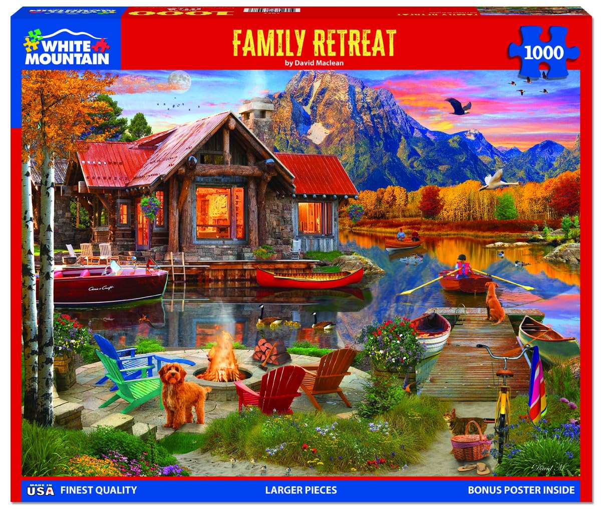 White Mountain Family Retreat Fall Puzzles 1000 Pieces Scenic Lake Cabin Puzzle For Adults And Families