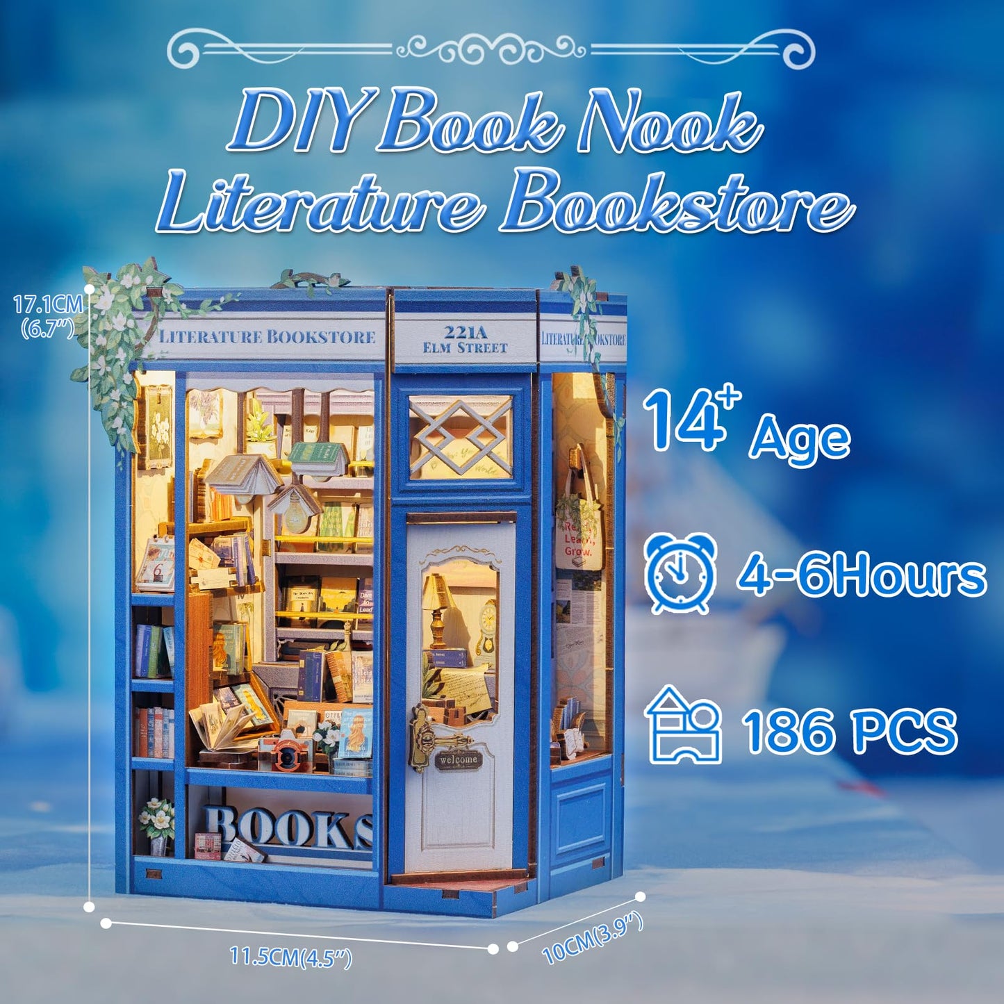 CUTEBEE DIY Book Nook Kit - Miniature House for Adults & Teens, Colorful Wood with LED Light, Model SD01-DC-SD02