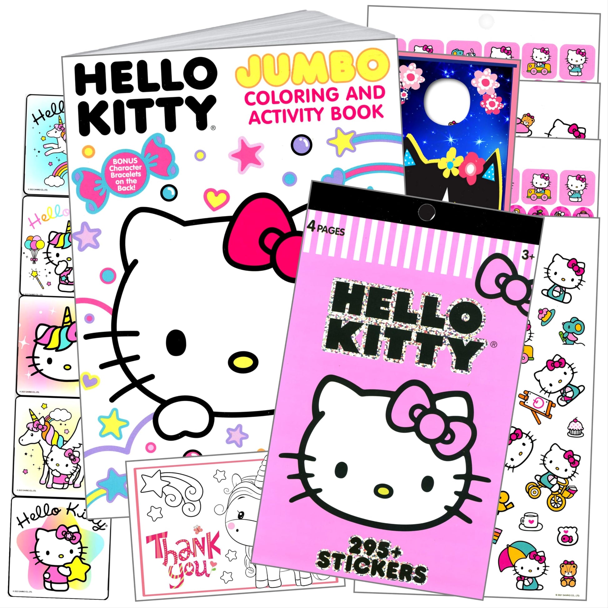 Hello Kitty Coloring Book and Stickers Bundle Includes Coloring Book, Stickers, Reward Sticker Set, Thank You Card Craft and Mor