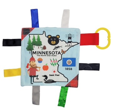 Baby Jack & Co 8X8” Learning Lovey Tag Toys For Babies - Baby Crinkle Toys - Crinkle Toys For Baby - Soft & Safe - Learn Usa State Facts - Ideal Baby Toy Bpa Free W/Stroller Clip (Minnesota)
