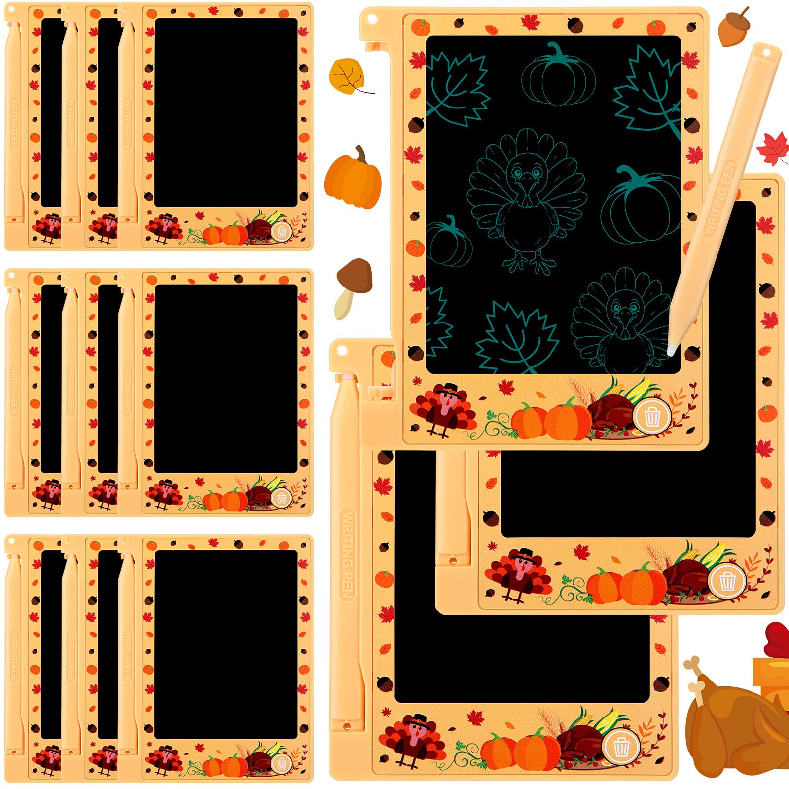 Nezyo 12 Pack Fall Thanksgiving Party Favors Mini LCD Writing Tablet 4.4 Inch Doodle Board Painting Drawing Pads Bulk Fall Goodi