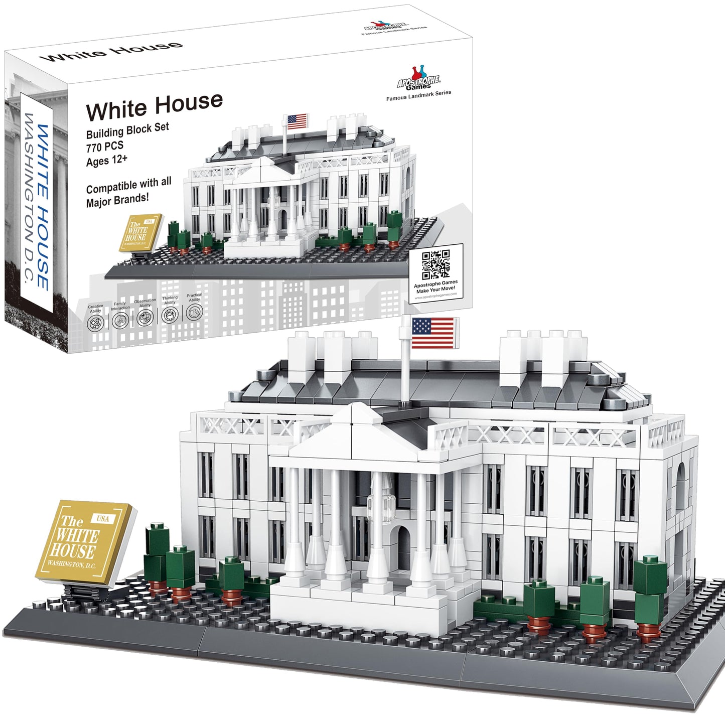 Apostrophe Games White House Building Block Set (770 Pieces) Washington D.C. White House Famous Landmark Series - Architecture Model For Kids And Adults