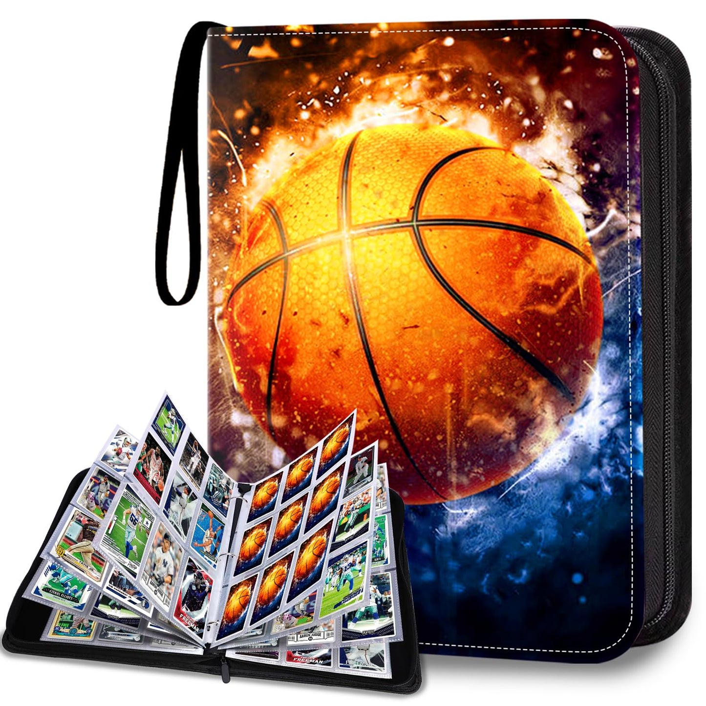 HESPLUS Basketball Card Binder - 900 Pockets, PU Material, Starry Basketball Design, Model HPEV158-BASKETBALL-900