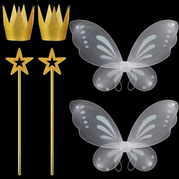 Girls Fairy Costumes, Fairy Wings Dress Up Wings Star Wand And Gold Crowns, Halloween Costume Dress Up Accessories 13 Inches Gold Fairy Wand Party Crowns Birthday Decorations Party Play Accessories