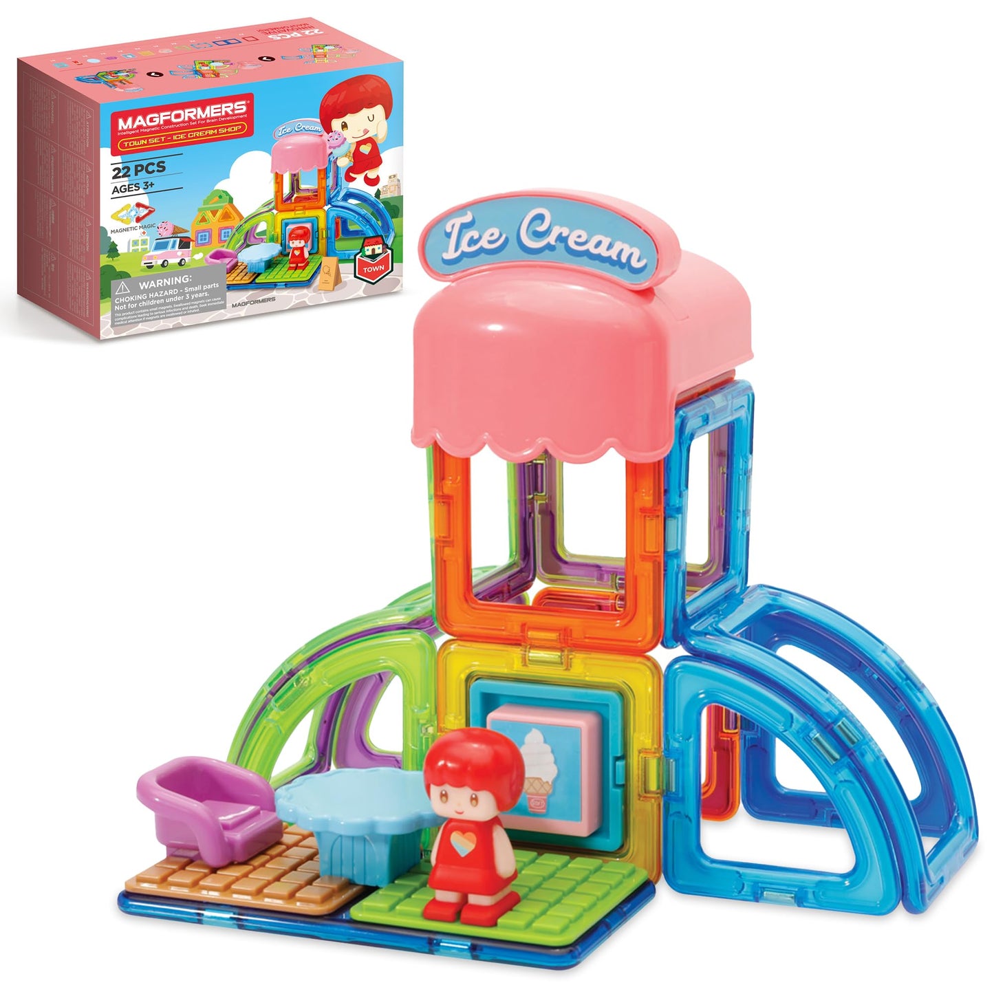 Magformers - Town Ice Cream Shop Set, Multicolor, Magnetic Building Tiles, Blocks - Educational Magnetic Building Stem Toy