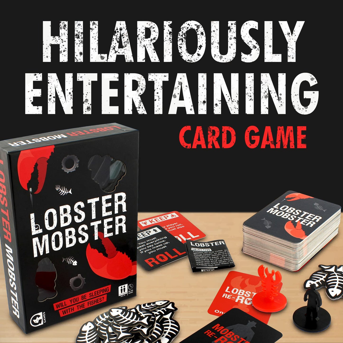 Ginger Fox - Lobster Mobster Card Game  Hilarious Family Card Games with Fun Challenges  Fast-Paced Family Games for Kids and mature-themeds  Party & Travel Game  Ages 8+  80 Cards