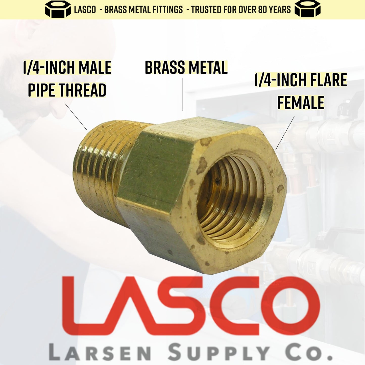 LASCO 17-6783 1/4-Inch Female Flare by 1/4-Inch Male Pipe Thread Brass Adapter