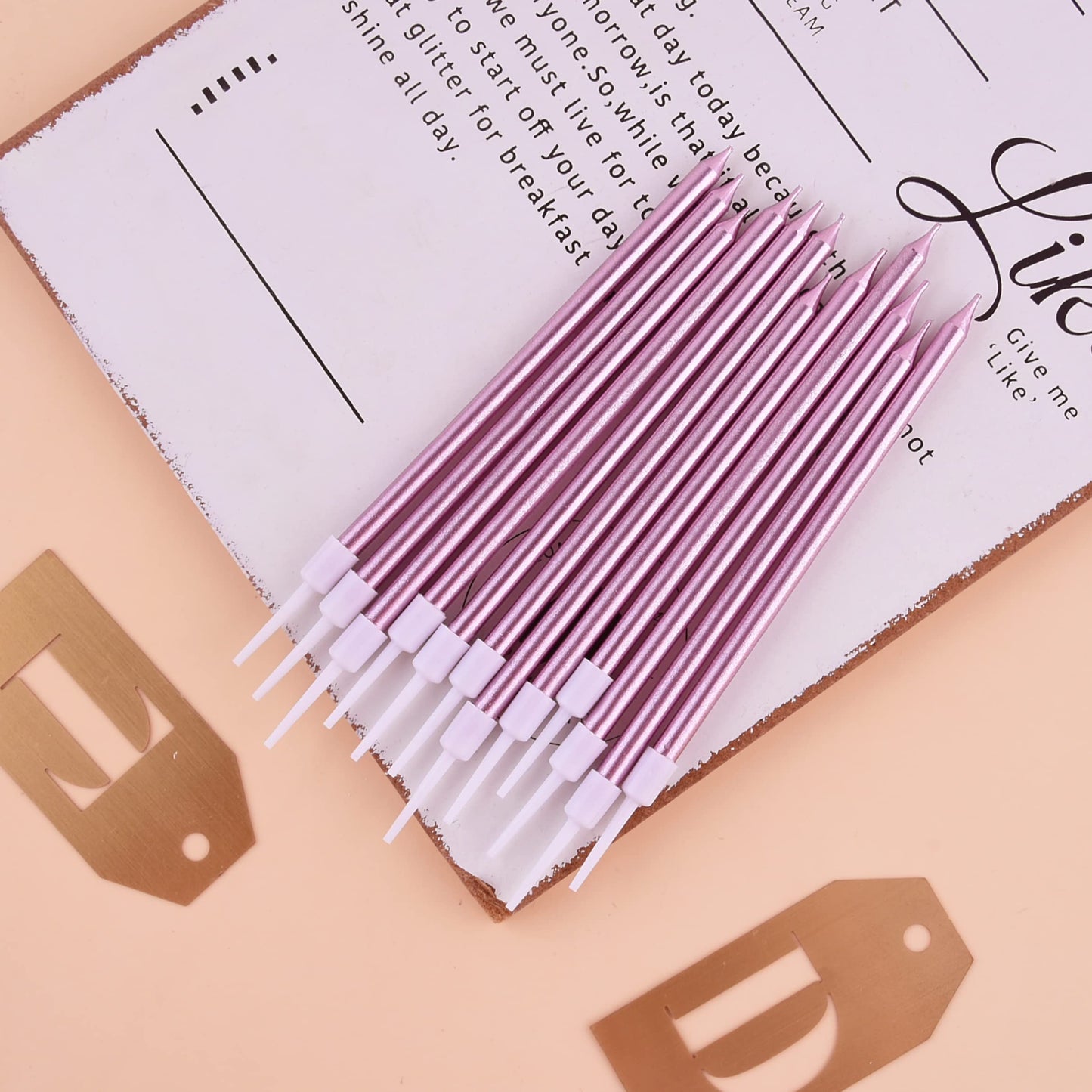 PHD CAKE 24-Count Rose Gold Long Thin Metallic Birthday Candles, Cake Candles, Birthday Parties, Wedding Decorations, Party Cand