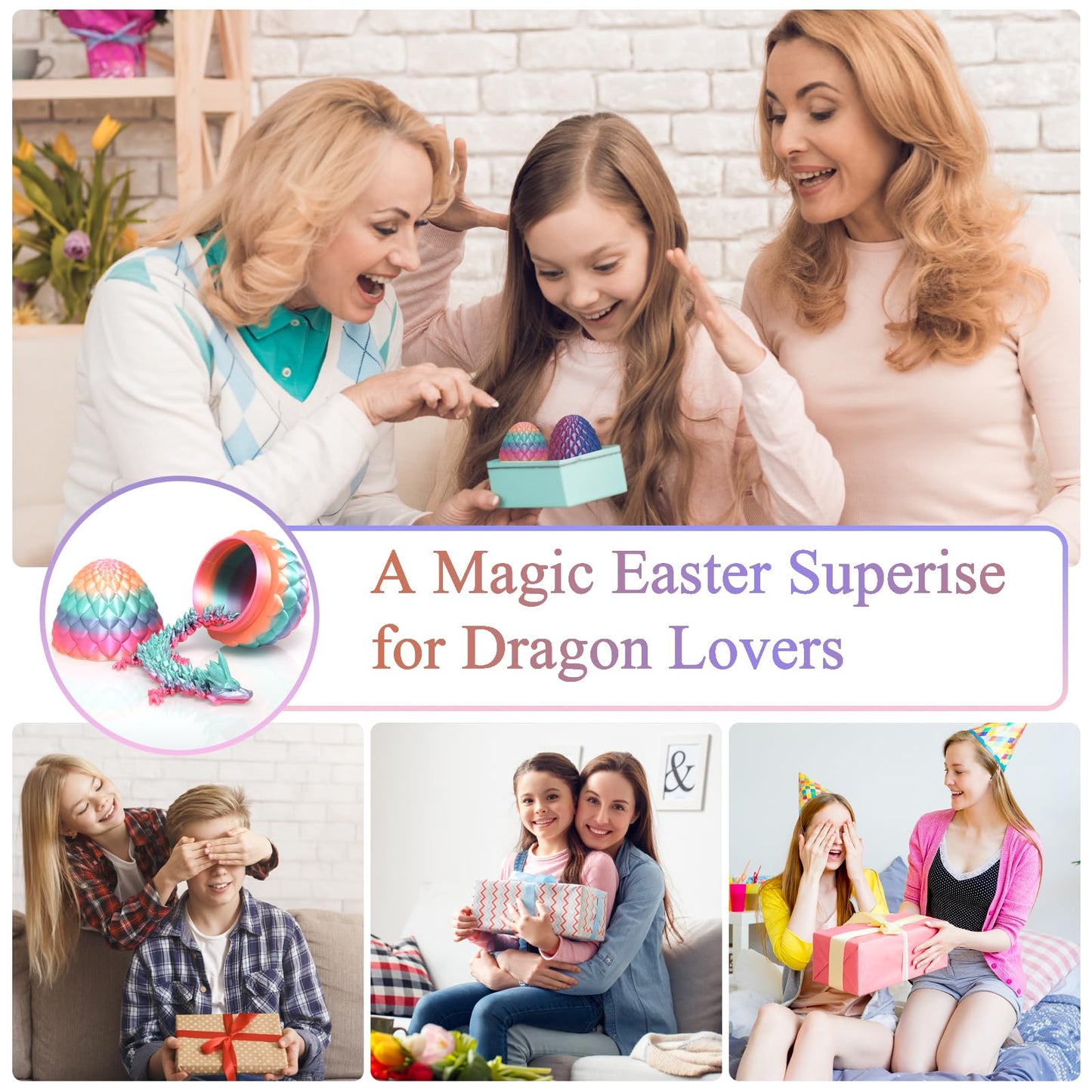 3D Printed Dragon Fidget Toys,12Inch Flexible Dragon Toy 3D Printed Dragon Eggs With Dragon Inside,Easter Egg Fillers,Easter Bas