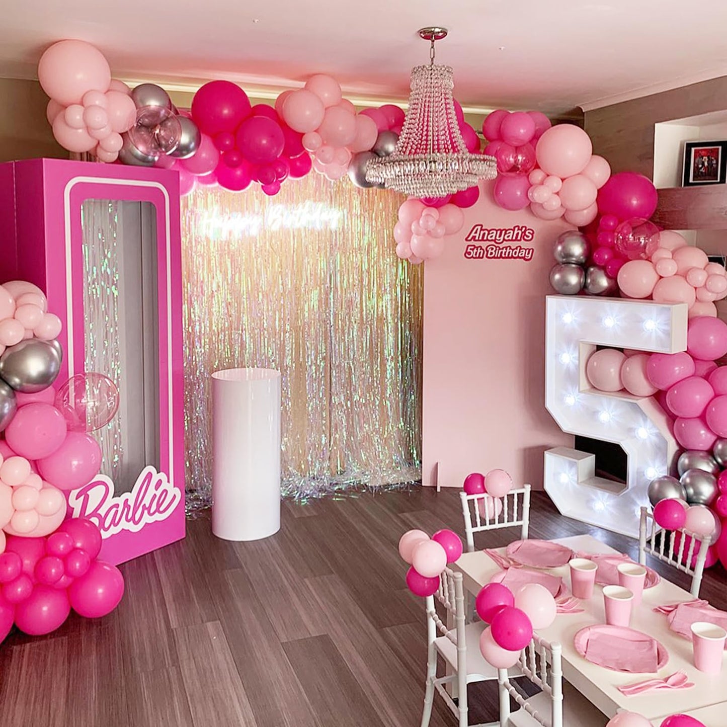 Nisocy Pink Balloons Garland Arch Kit, 18In 12In 10In 5In Different Size 124Pcs Hot Pink Metallic Pink Balloons For Pink Party,