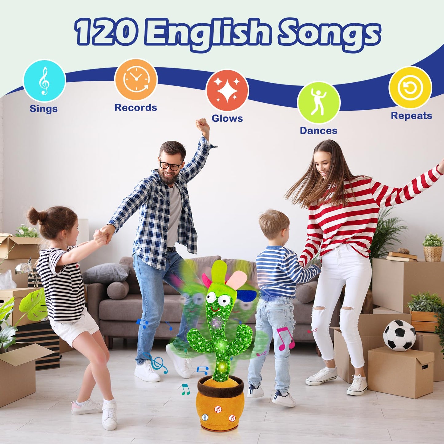 Ayeboovi Dancing Talking Cactus Toy for Kids, Adjustable Volume, Singing & Mimicking Cactus with Recording and Repeating Feature