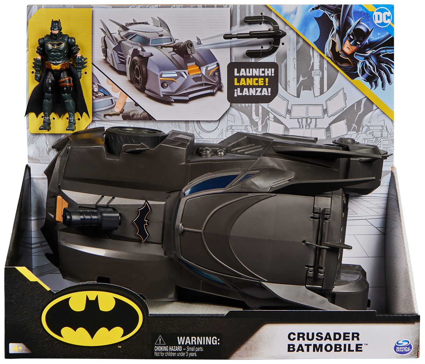 DC Comics Crusader Batmobile Playset with Exclusive Batman Figure, 3 Super-Villain Paper Figures, Transforming Batmobile, Plastic, Ages 4+