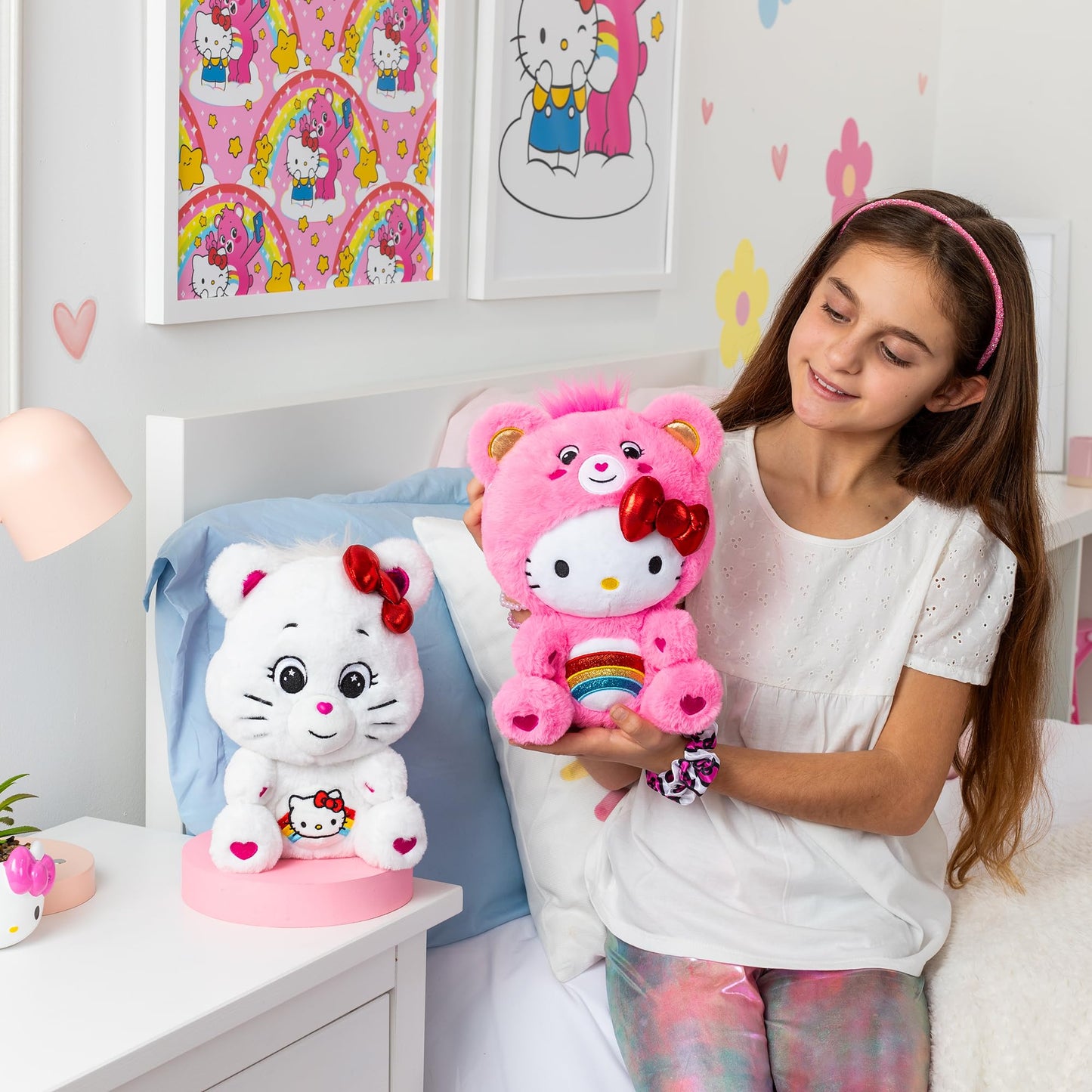 Care Bears 10" Collectible Plush 2-Pack - Hello Kitty Loves Cheer Bear, Soft Polyester Material