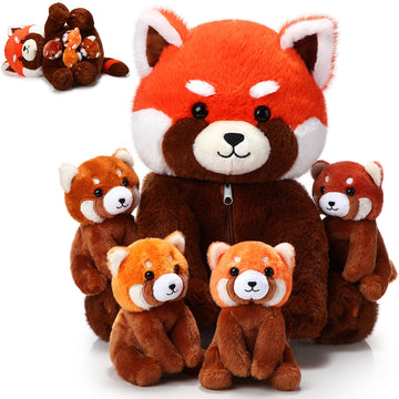 Syhood 5 Pcs Red Panda Stuffed Animal Toys Kids Valentine'S Day Gifts Favor Supplies Family Set 13 Inch Mommy Plush With 4 Cute