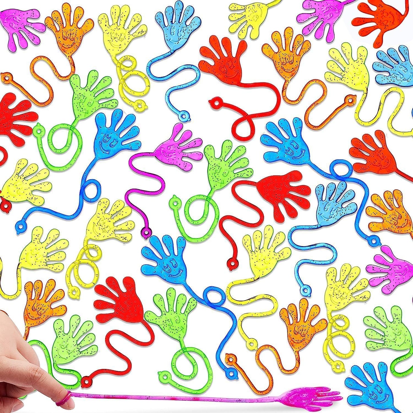 JOYIN 240 Pcs Glitter Sticky Hands Party Favors, Party Table Favors Set for Kids, Holiday Traditions, Classroom Treasure Box Car