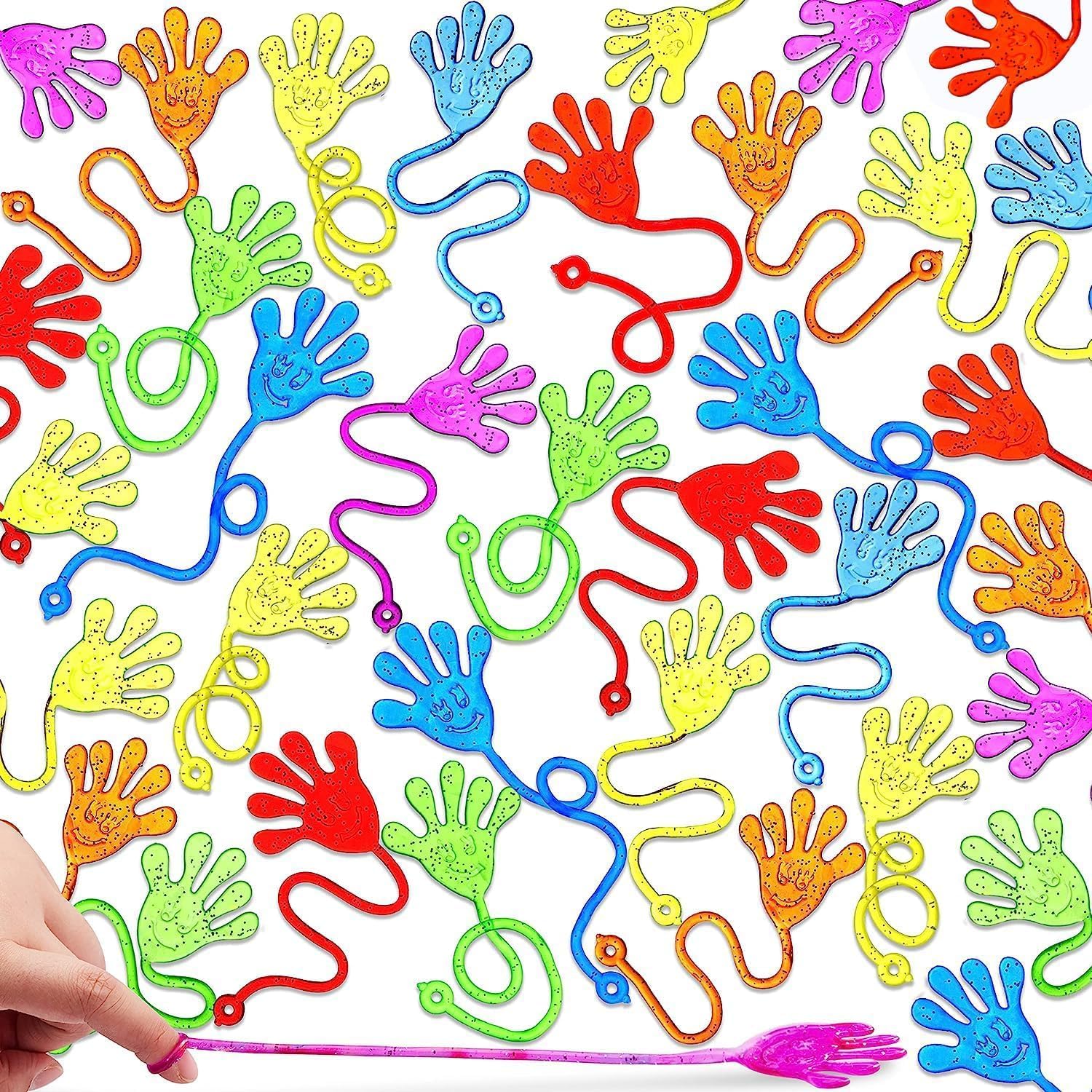 JOYIN 240 Pcs Glitter Sticky Hands Party Favors, Party Table Favors Set for Kids, Holiday Traditions, Classroom Treasure Box Car