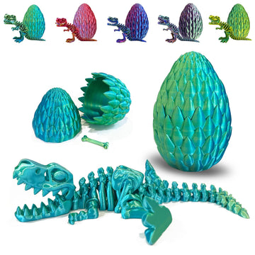 Easter Basket Stuffers - 3D Printed Dinosaur Toy, Mystery Crystal Dinosaur Egg With Articulated Tyrannosaurus Rex, Easter Basket Gifts Flexible Rexi Toys, Dragon Egg Fidget Toy For Autism(Bluegreen)