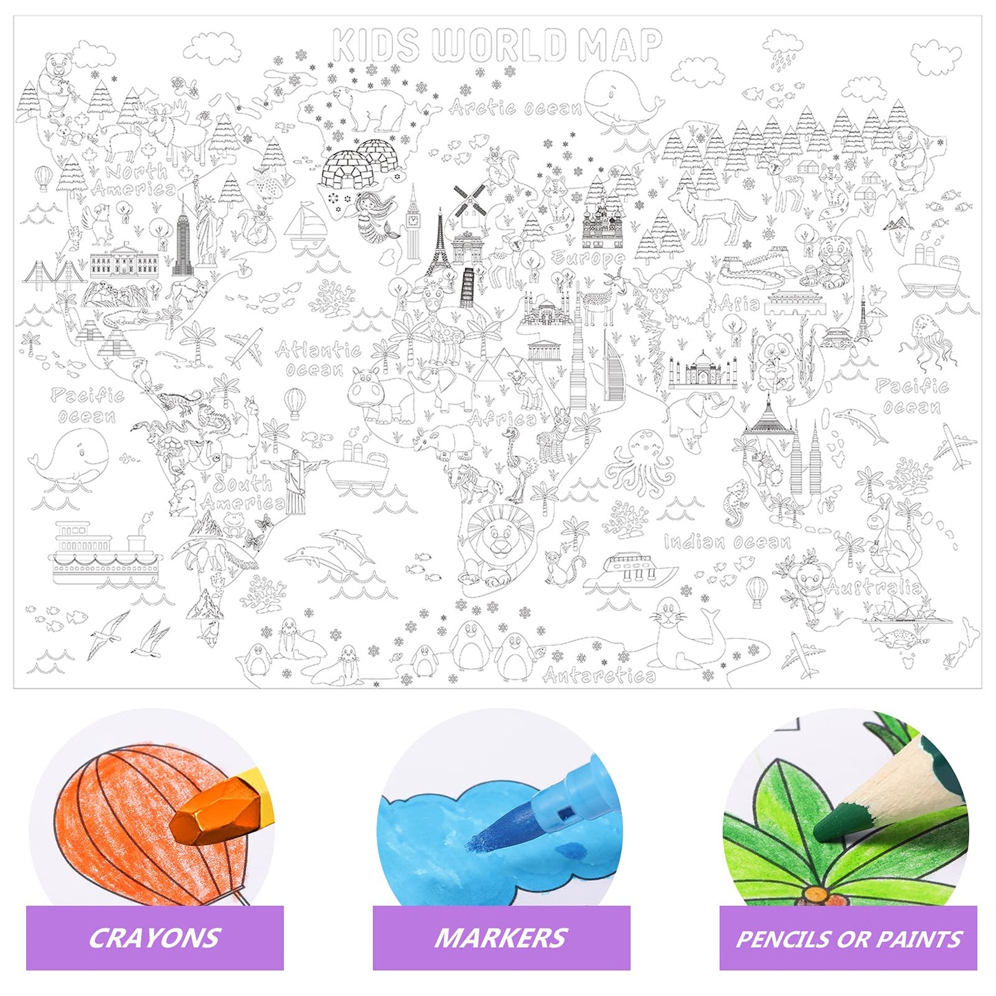 Outus Giant Coloring Poster/Tablecloth Jumbo World Map Large Coloring Book Huge Tablecloth Education Poster for Classroom Home B