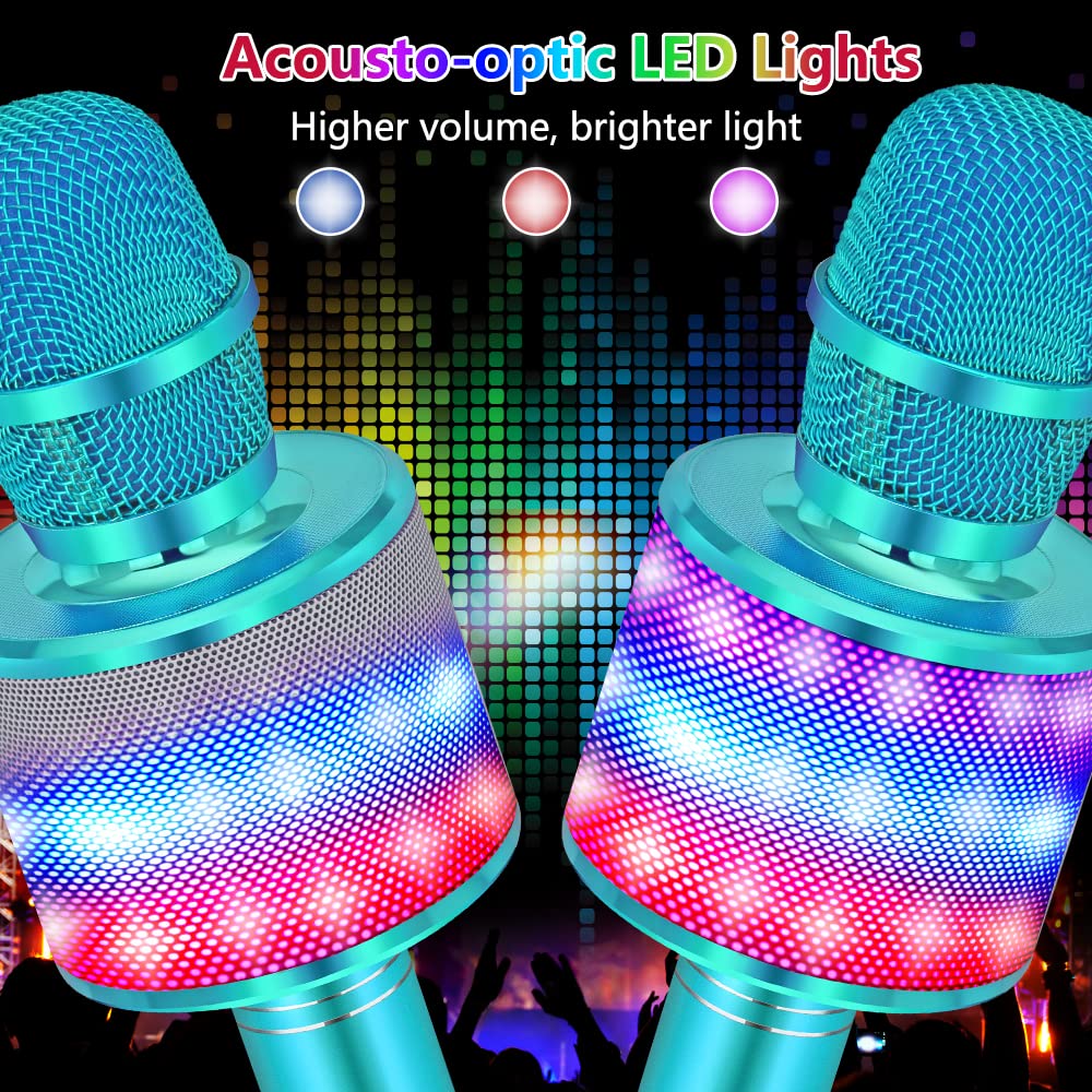 Amazmic Kids Karaoke Microphone Machine Toys For Girls Bluetooth Microphone With Led Light, Birthday Gift For Girls Boys 3 4 5 6 7 8 9 10 11 12 Year Old Kids Toys(Blue)