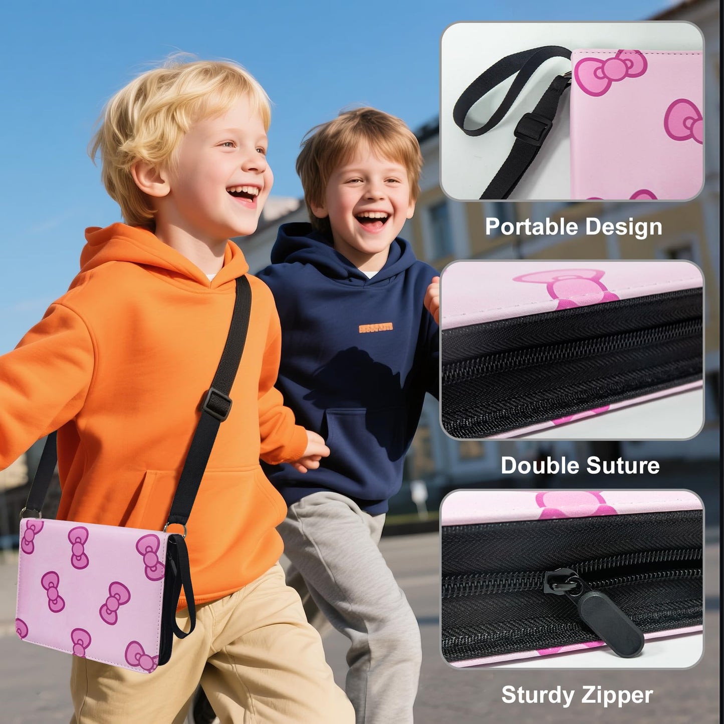 Pink Card Binder for Girls  4 Pocket with 50 Sleeves up to 400 Trading Cards Binder  Waterproof Card Storage Bag with Shoulder Strap